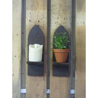 Paar Handgemachte Wandleuchter Aus Altholz Blume Kanne Teelichthalter in Verschiedenen Farben Erhältlich von PottingShedGB
