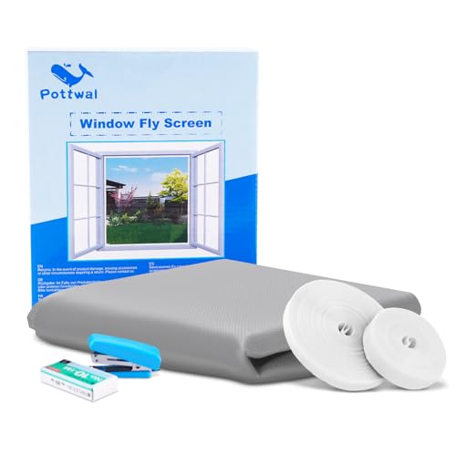 Pottwal Fliegengitter für Fenster (130x150 cm | Hellgrau) | schneidbares DIY Fliegennetz & Mückennetz für Fenster | Insektenschutz ohne Bohren | Fliegengitter mit Klettband, Hefter von Pottwal