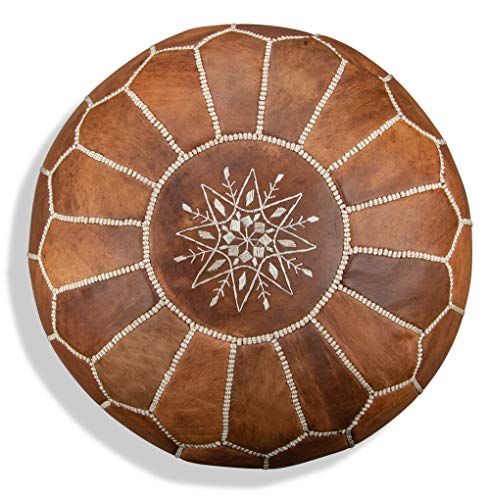Poufs&Pillows Premium Echt Leder Pouf - Handgefertigt - gefüllt geliefert - Ottoman Sitzsack Fußhocker (Cognac Braun) von Poufs&Pillows