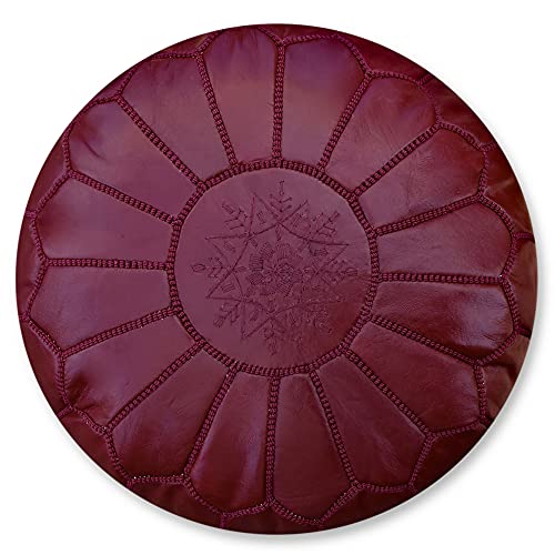 Poufs&Pillows Marokkanischer Echtleder Pouf - Handgefertigt - Gefüllt Geliefert - Ottoman, Sitzsack, Fußhocker, Puff (Bordeaux) von Poufs&Pillows