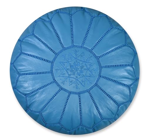 Poufs&Pillows Marokkanischer Echtleder Pouf - Handgefertigt - Gefüllt Geliefert - Ottoman, Sitzsack, Fußhocker, Puff (Türkis) von Poufs&Pillows