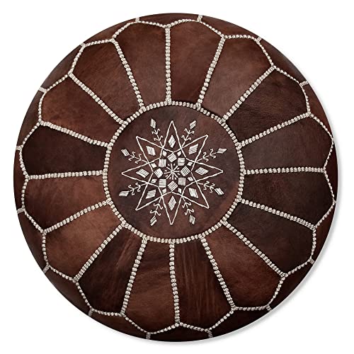 Marokkanischer Echtleder Pouf - Holz Braun - Handgefertigt - gefüllt geliefert - Ottoman Sitzsack Fußhockr von Poufs&Pillows
