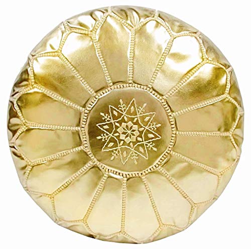 Poufs&Pillows Premium Kunstleder Pouf - Handgefertigt - Gefüllt geliefert - Ottoman, Sitzsack, Fußhocker, Polsterhocker (Gold) von Poufs&Pillows