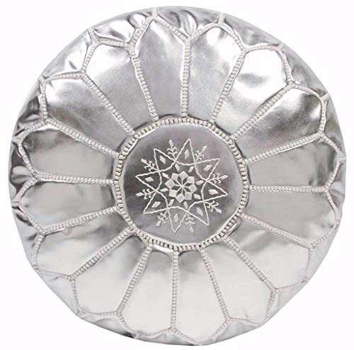 Poufs&Pillows Premium Kunstleder Pouf Silber - Handgefertigt - Gefüllt geliefert - Ottoman, Sitzsack, Fußhocker von Poufs&Pillows