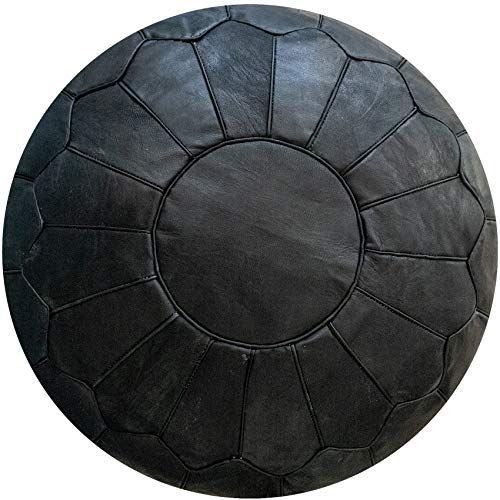 Premium XL Echtleder Pouf - Handgefertigt - gefüllt geliefert - Ottoman Sitzsack Fußhocker Puff (Schwarz) von Poufs&Pillows