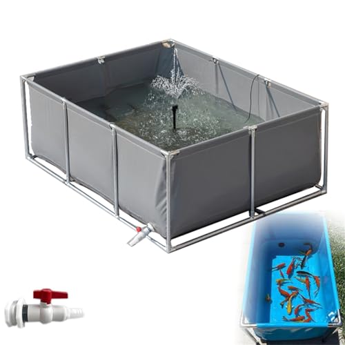 Pounjsd Zierschwimmbecken für Aquarien mit Ablassventil, tragbarer Wasserspeichertank for den Außenbereich,3 * 1.5 * 0.8m Segeltuch Rahmen Fischteich, PVC-Planenbecken für Teiche von Pounjsd