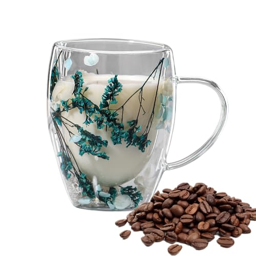 350ml Doppelwandige Glasbecher Tasse Mit Trockenen Blumen, Transparenter Heißer Und Kalter Kaffeegläser, Kaffeetassen Glas Doppelwandig Dry Flower Cup Für Heiße Oder Kalte Getränke von Poupangke