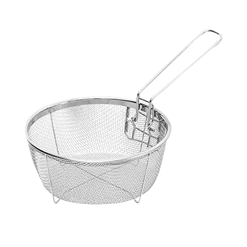 Frittierkorb für Topf mit Griff, Edelstahl, Frittierkorb, rund, Drahtgeflecht, Fritteusensieb mit Griff zum Braten, Braten, Servieren, Präsentationsgeschirr mit klappbaren Griffen Frittierkorb für Topf mit Griff, Edelstahl, Frittierkorb, rund, Drahtgeflecht, Fritteusensieb mit Griff zum Braten, Braten, Servieren, Präsentationsgeschirr mit klappbaren Griffen von Poupangke