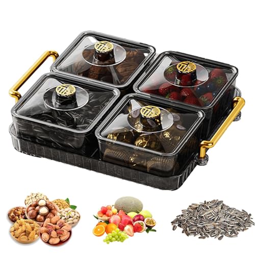 Poupangke Snack-tablett Mit Deckel, Geteilte Servierplatte, Geteilte Servierschale Set Transparente Obstschale Mit Deckel, Geteilte Nussschale Desserts Servierplatte Snack Candy Tably von Poupangke