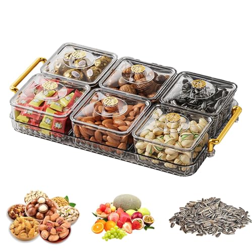 Poupangke Snack-tablett Mit Deckel, Geteilte Servierplatte, Geteilte Servierschale Set Transparente Obstschale Mit Deckel, Geteilte Nussschale Desserts Servierplatte Snack Candy Tably von Poupangke