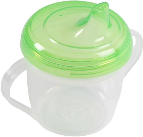 POUPY BPA-freier Kinderbecher aus Kunststoff mit zwei Griffen und einem Deckel mit Ausguss, waschbar und wiederverwendbar von POUPY