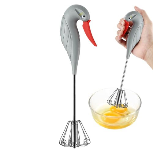 Halbautomatischer Schneebesen, halbautomatischer Schneebesen | halbautomatischer Rotierender Eierbesen | Multifunktionales Küchenzubehör, Milchaufschäumer mit Vogelgriff, Schneebesen von Povanjer