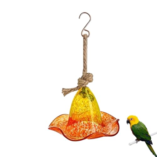 Kolibri-Futterspender aus Glas, Kolibri-Futterspender für den Außenbereich,Mundgeblasene dekorative Futterhäuschen für Wildvögel aus Glas - Metallhaken-Futterstation für Wilde Kolibris, von Povanjer