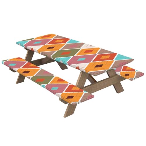 Passgenaue Picknick-Tischabdeckung, Picknicktischbezug aus Polyester mit Rhombischem Gittermuster | Camping-Tischdecke, Zubehör von Povanjer
