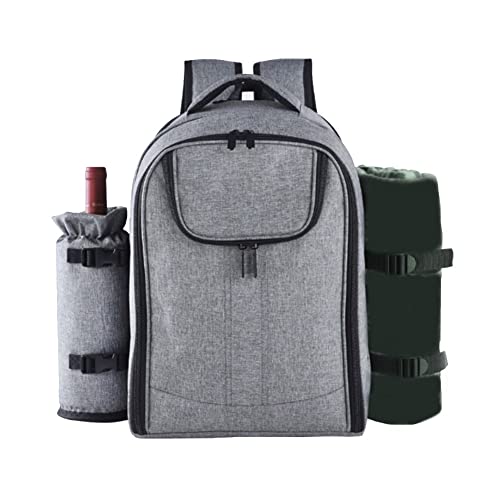 Picknick-Rucksack für 4, Picknick-Kühltasche mit isoliertem Fach, Besteckfach, tragbar für Reisen, Picknick, wasserdichte Fleecedecke, Abnehmbarer Flaschen-/Weinhalter von Povanjer