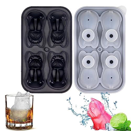 Povanjer Bulldoggen-Eiswürfelform,Neuheits-Getränketablett mit 4 Mulden - Eiswürfelform in lustiger Form, Hundeform, wiederverwendbar – leicht zu lösender Silikon-Eiskugelbereiter für Kaffee, Milch, Povanjer Bulldoggen-Eiswürfelform,Neuheits-Getränketablett mit 4 Mulden - Eiswürfelform in lustiger Form, Hundeform, wiederverwendbar – leicht zu lösender Silikon-Eiskugelbereiter für Kaffee, Milch, von Povanjer