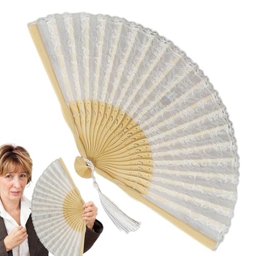 Povanjer Handfächer aus Spitze, chinesischer Faltfächer | Bestickter Hochzeitshandfächer | Handfächer mit Vintage-Griff für Tanzabend, Ballparty, Damen, Handwerk von Povanjer