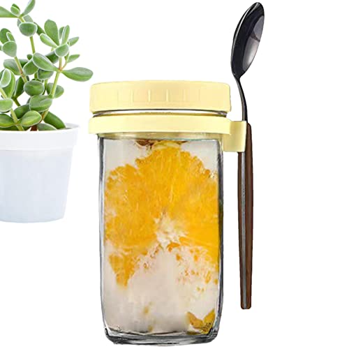Povanjer Overnight Oats Gläser | Joghurt-Parfait-Behälter mit Deckel und Löffel luftdicht - Große luftdichte Hafergläser aus Glas mit Messmarkierungen, Wiederverwendbare Unterwegsbecher für Salate, von Povanjer