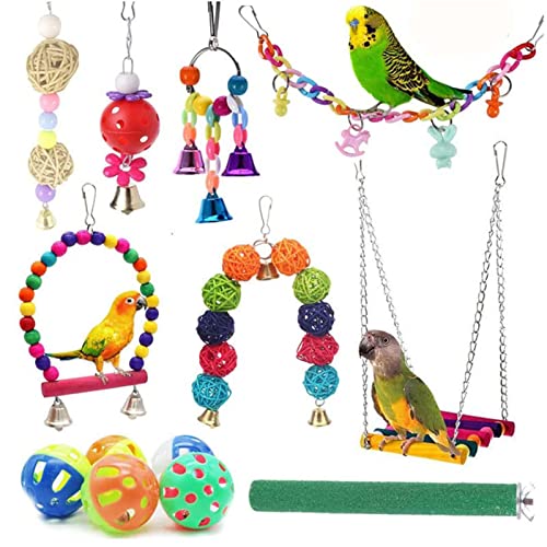 Povanjer Wellensittich Spielzeug, 9-teiliges Vogelschaukel-Kauspielzeug-Set mit Glocken, Parrot Suspension Kauspielzeug für Nymphensittiche, Wellensittiche, Wellensittiche, Glöckchen Rattanbälle für Povanjer Wellensittich Spielzeug, 9-teiliges Vogelschaukel-Kauspielzeug-Set mit Glocken, Parrot Suspension Kauspielzeug für Nymphensittiche, Wellensittiche, Wellensittiche, Glöckchen Rattanbälle für von Povanjer