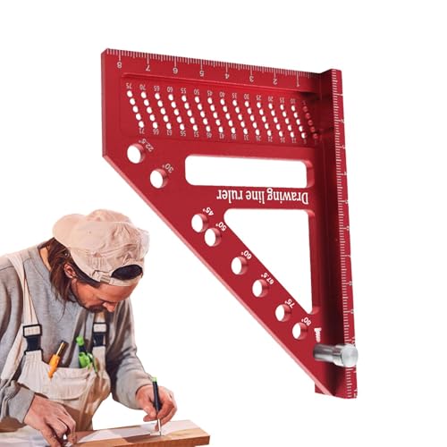 Quadratischer Winkelmesser für die Holzbearbeitung, Multi-Winkelmesslineal | 22,5 bis 90 Grad Messlineal aus Aluminiumlegierung | Hochpräziser Dreieckspurer, Werkzeug zum Bearbeiten von Povanjer