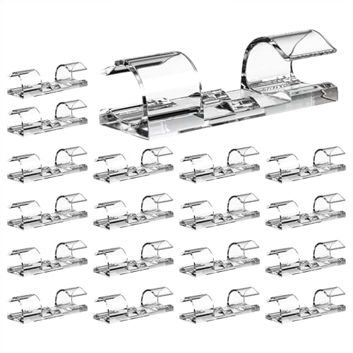 Selbstklebende Drahtklemmen, selbstklebende Kabelklemmen - Kabelhalter 20 Stück | Durchsichtige Kabelhalter für die Wand, starker Kabel-Organizer unter dem Schreibtisch, Wand-Kabel-Organizer von Povanjer