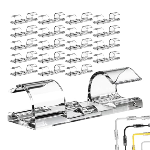 Selbstklebende Kabelclips, Klebedrahtclips, 20 Kabelmanagementclips, transparente Kabelclips für Kabelmanagement, Kabelhalter unter Schreibtisch und Nachttisch von Povanjer