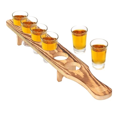 Weingläserständer,Tequila-Serviertablett | Glasregal aus mit 6 Gläsern | Tequila-Glashalter, Serviertablett zum Trinken, Servieren, Präsentieren und Aufbewahren von Povanjer