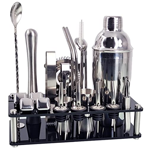 Povxlum 24 Stück Boston Barkeeper Set Bartender Kit 23-Teiliges Cocktail Shaker Set Aus Rostfreiem Stahl EIS Korn Acryl StäNder für die MixgeträNke Bar Werkzeuge von Povxlum