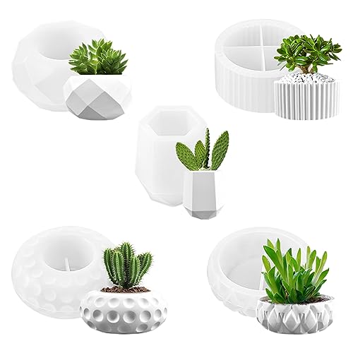 Povxlum 5 Stück Blumentopf Silikonform Mit Deckel - Silikon Formen zum Gießen für Vase, Blumenkübel, Sukkulenten Pflanzen, Pflanzkübel Dekorationen von Povxlum