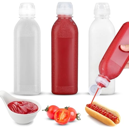 Povxlum GewüRz-Quetschflaschen, Quetschflaschen für Saucen, OlivenöLspender, Ketchup-Flaschen Squeeze 3Er-Pack 17 Oz (500 Ml) von Povxlum