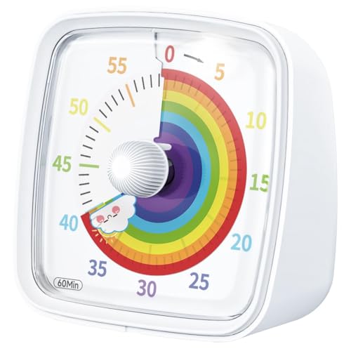Povxlum Visueller 60-Minuten-Timer mit Nachtlicht, Countdown, Pomodoro-Timer, mit Regenbogen-Motiv, für Kinder und Erwachsene, Weiß von Povxlum