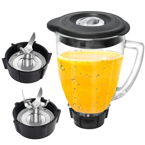 Ersatzteile für mischer Kompatibel mit Osterr Blender 6 Cup 1.25 Liter, Vaso De Licuadora Osterr 48 Ounce 12 Speed Round Glass Jar mit Ice Blade, Bottom Cap Base, Complete 8 - Piece Blender Kit von Poweka
