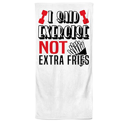 Power Towel das Coole Gym Fitness & Sport-Handtuch mit Einer Botschaft | Größe 50 cm x 100 cm | POWERTOWEL Handtuch Mikrofaser Baumwolle (I SAD Exercise NOT EXTRA Fries) von Power Towel