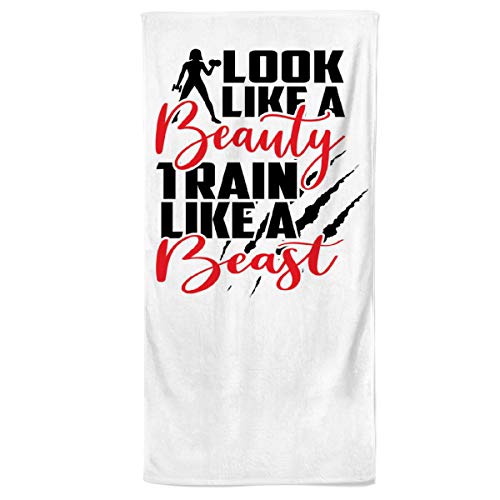 Power Towel das Coole Gym Fitness & Sport-Handtuch mit Einer Botschaft | Größe 50 cm x 100 cm | POWERTOWEL Handtuch Mikrofaser Baumwolle (Look Like A Beauty Train Like A Beast) von Power Towel