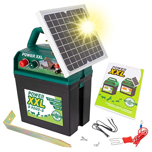 Power XXL B 9.000-S Solar-Weidezaungerät 9V/12V Megapower, Hocheffektives Solarmodul, Perfekt für Pferde-, Ponyzaun von Power XXL
