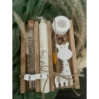 Geschenk Geburt/Geschenkset Geburtsgeschenk Personalisiert Name Geschenkidee Baby Raysin Wunscherfüller Giraffe Kerze von PowerOfMagicDesigns