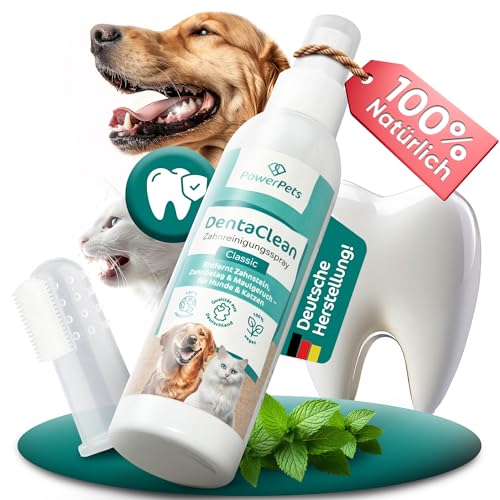 Power Pets - Dentalspray + GRATIS Fingerzahnbürste 150ml [ Hunde & Katzen ] -100% natürliche Maulhygiene - Schluss mit Zahnbelag | Zahnsteinentferner, Zahnreinigungsspray | Zahnspray mit Zahnbürste von PowerPets