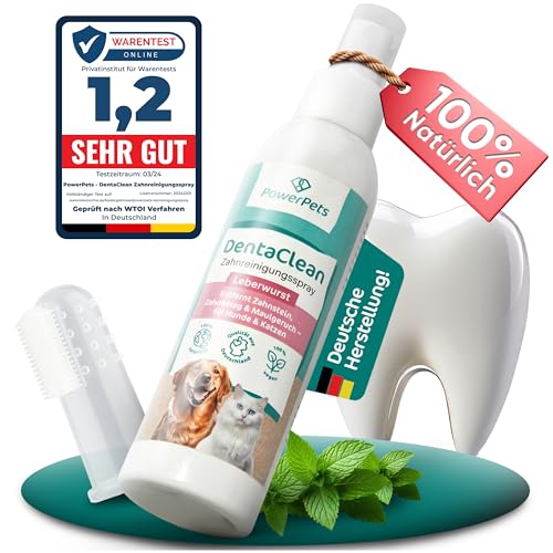 PowerPets - Dentalspray LEBERWURST + GRATIS Fingerzahnbürste 80ml [ Hunde & Katzen ] -100% natürliche Maulhygiene - Schluss mit Zahnbelag | Zahnsteinentferner, Zahnreinigungsspray von PowerPets
