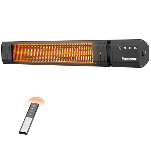 Powerscale Heizstrahler 1500W, IP65 24 Stunden Timer Heizstrahler Terrasse, 9 Heizstufen 24 Stunden Timer Infrarot Heizstrahler, Terassenheizstrahler Außen Touchscreen mit Fernbedienung von PowerScale