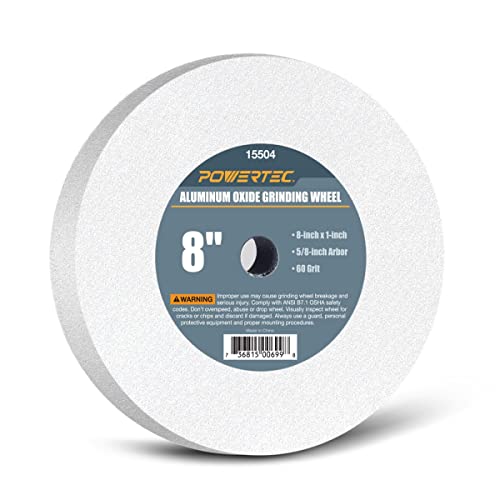 POWERTEC 15504 weiße Aluminiumoxid-Schleifscheibe, 20,3 x 2,5 cm, 5/8 Zoll Dorn, 60er Körnung von PowerTec
