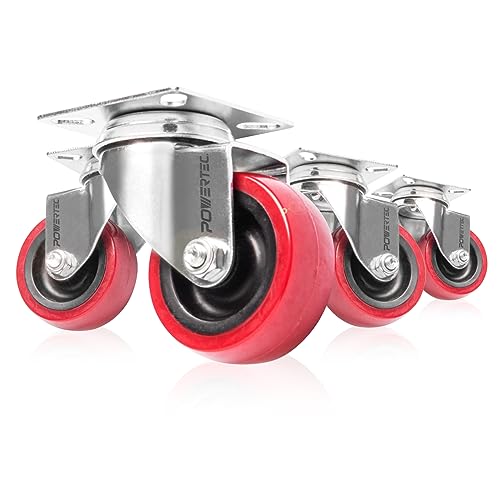 POWERTEC 17212 2-Inch Swivel PU Plate Casters, Red, 4-Pack von PowerTec