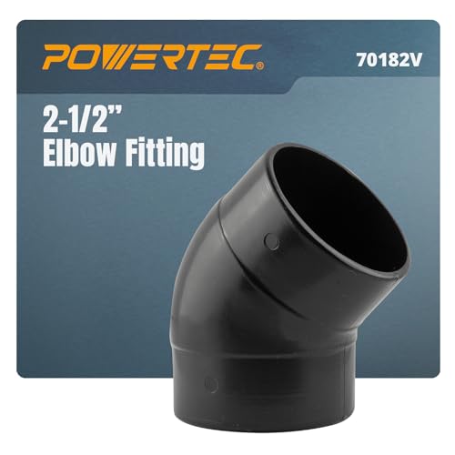 POWERTEC 70182V 2-1/2 Zoll 45 Grad Winkel, ABS-Kunststoff, rechtwinkliger Staubsammelverbinder, Schwarz – 1 Stück von POWERTEC