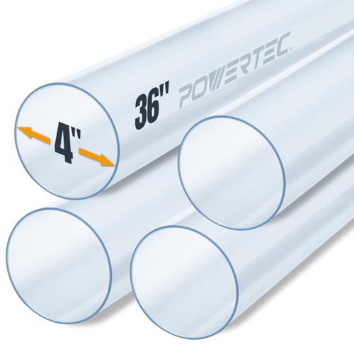 POWERTEC 70272-P4 transparentes PVC-Rohr, 10,2 x 91,4 cm lang, starrer Kunststoffschlauch für Staubsammelschläuche und Armaturen, 4 Stück von POWERTEC