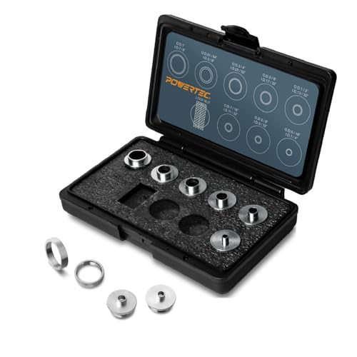 POWERTEC 71051 Oberfräsenschablonenführungs-Set mit Aufbewahrungskoffer, passend für Porter Cable Style Router Sub-Grundplatte 5/16 Zoll bis 1 Zoll Buchse für Inlay-Schablonen Holzbearbeitung von POWERTEC