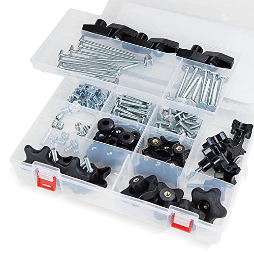 POWERTEC 71128 128-teiliges Set T-Track-Knauf-Set, 5/16-Zoll-18 Gewindebolzen und Unterlegscheiben, T-Schienen-Schrauben, T-Schienenzubehör für Holzbearbeitungsvorrichtungen und Vorrichtungen von PowerTec