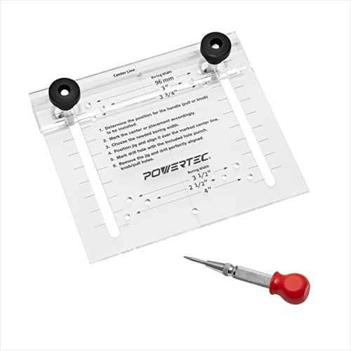 POWERTEC 71412 Schrank-Hardware-Vorrichtung, Schrank-Hardware-Vorlagenwerkzeug und Mittelstanzer, Schubladen-Zugvorrichtung für Griffe und Züge von PowerTec