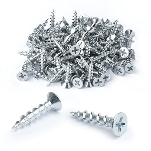 POWERTEC Holz QWS1005 Kreuzschlitz-Schrauben mit flachem Kopf, vernickelt (verzinktes Design), 100 Stück von POWERTEC