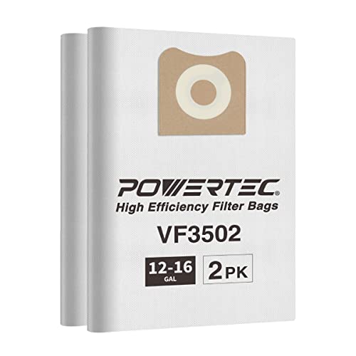 PowerTec 75002 Dry Wet Vac Filters High Efficiency Filter Bag for 2 Pack Trocken-Nass-Staubsaugerfilter, hocheffizient, Filterbeutel für Ridgid VF3502, 2 Stück, Fit von POWERTEC
