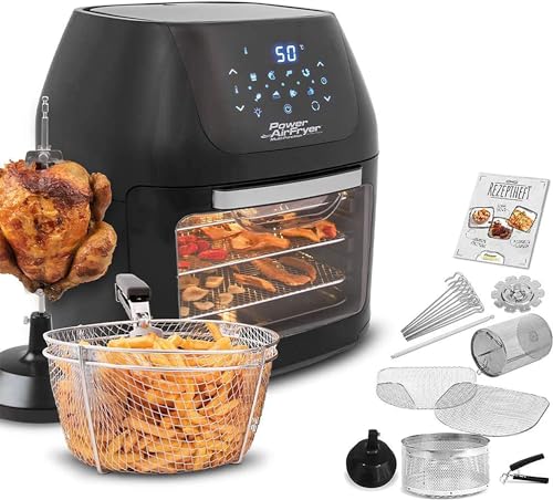 PowerXL Air Fryer Multi-Function Deluxe – Heißluft-Fritteuse zum Frittieren ohne Öl – 6-in-1 auch als Dörrautomat, zum Grillen u. v. m. – bis zu 80% weniger Fett - 9 Liter - 28 tlg. von PowerXL