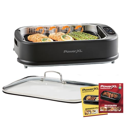 PowerXL Smokeless Grill - Elektro Grill - rauch- & gerucharmer Grillgenuss - mit Grillplatte, Grillrost & Aromafunktion - Anti-Haft-Beschichtung - mit Thermo-Glasdeckel - Indoor Grill - 1500 Watt von PowerXL